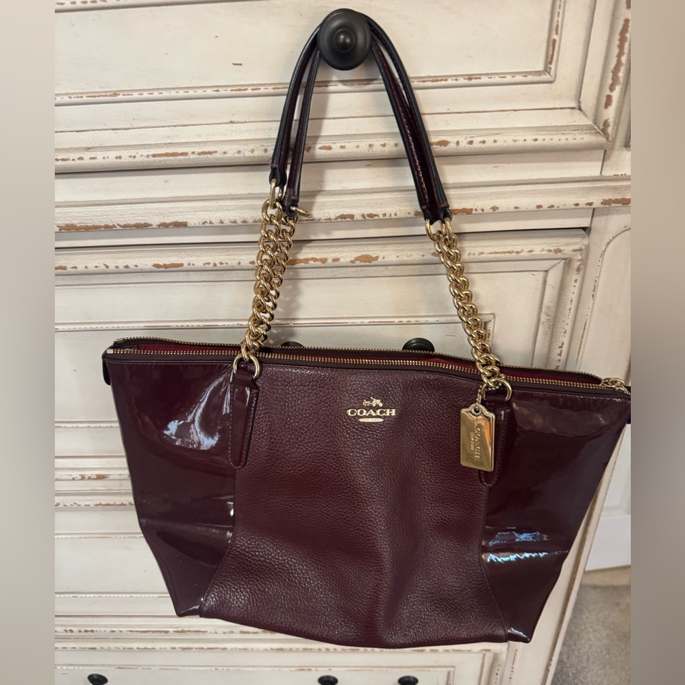Coach Burgundy, and Gold Leather Tote Bag